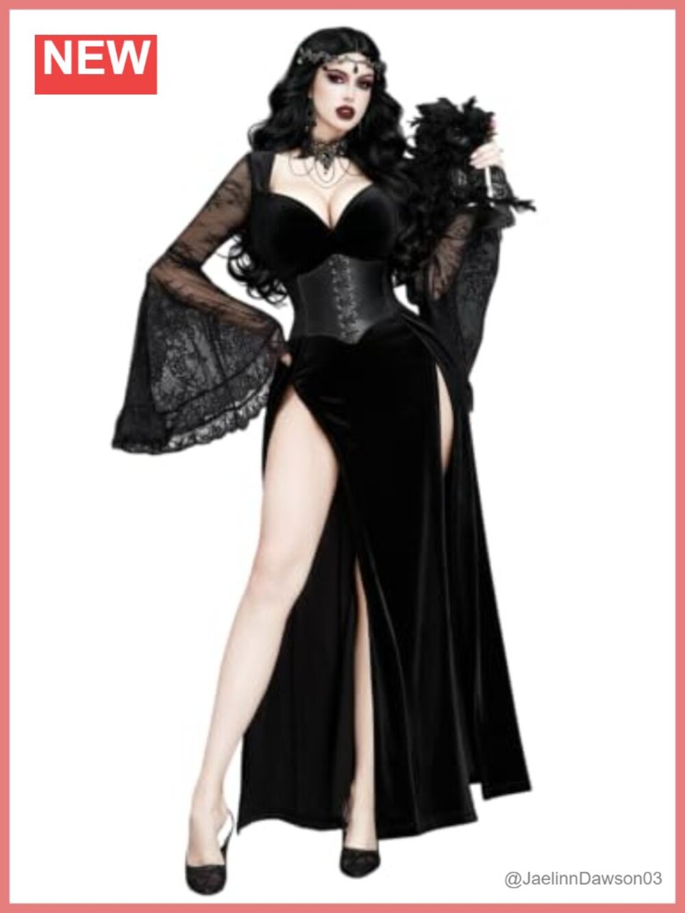 Velvet Gothic Maxi Dress Bell Sleeve High Slit Prom Dress